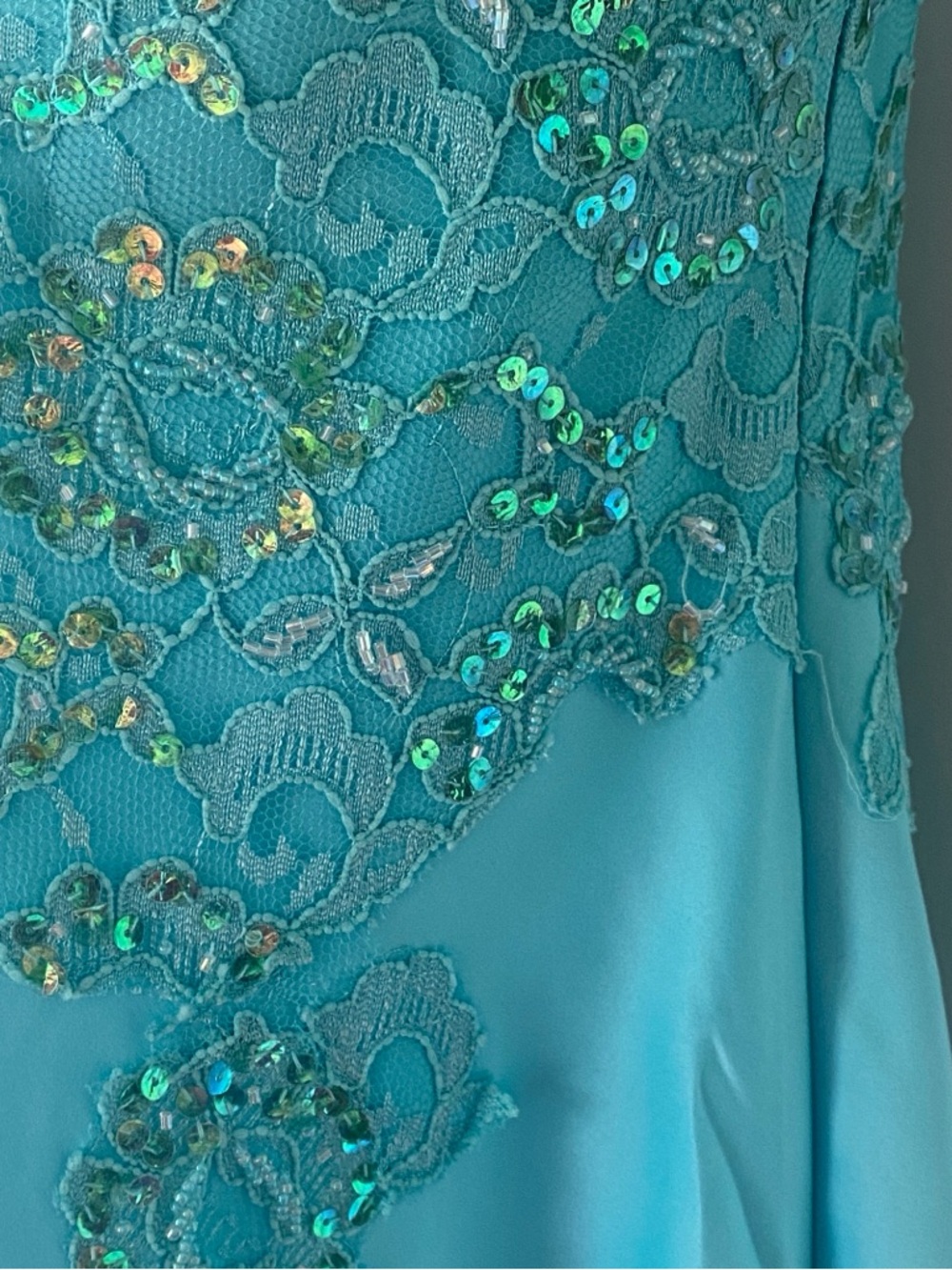 Vintage Y2k 90s Aqua Beaded Fairy Halter Prom Dress - sz 10 - Picture 6 of 15